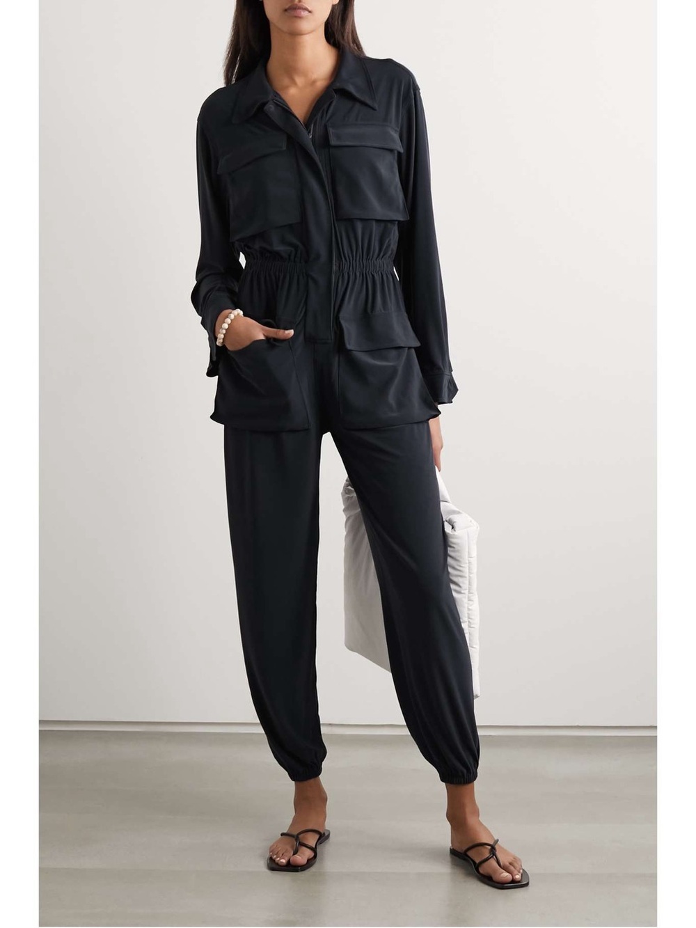 Norma Kamali turtle cargo jumpsuit Black Utility Zip-Front Jacket size M